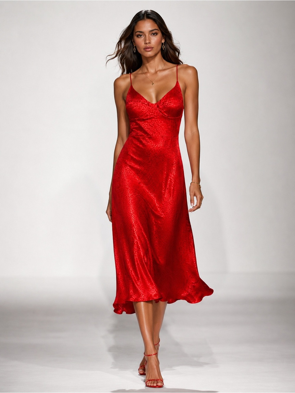 RUNAWAY THE LABEL RED SWEETHEART BOUDOIR MIDI SLIP DRESS US SZ 8